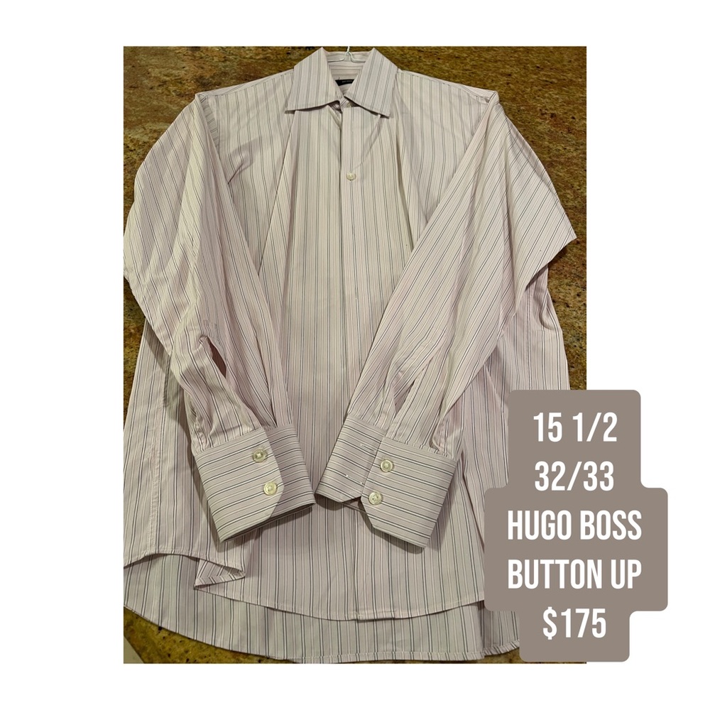 HUGO BOSS BUTTON UP! - Mauve / black / cream - no stains in impeccable condition